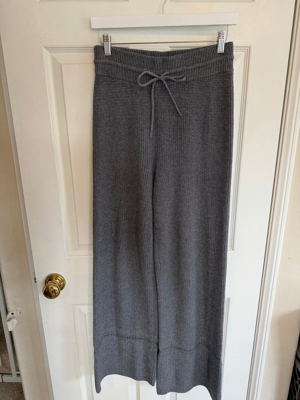 La Ligne Merino Wool Cotton Knit Wide Leg Lounge Pants Gray Drawstring Size S